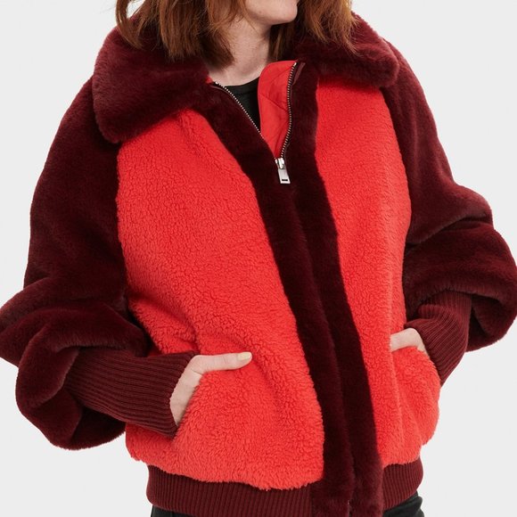 NWT UGG Women's Sherpa Baseball Jacket Faux Fur Size S - Picture 5 of 9